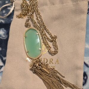 Kendra Scott Gold Necklace with Mint Green Pendant and Tassel